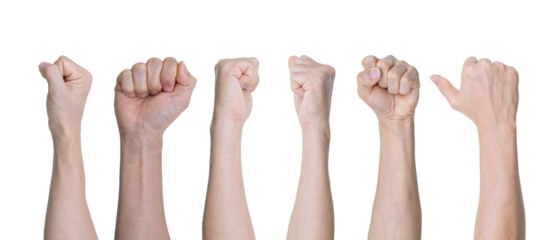Set of Man hand fist isolated on transparent background - PNG format.