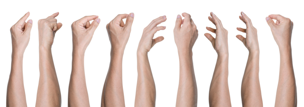 Set of Man hand gestures isolated on transparent background - PNG format.