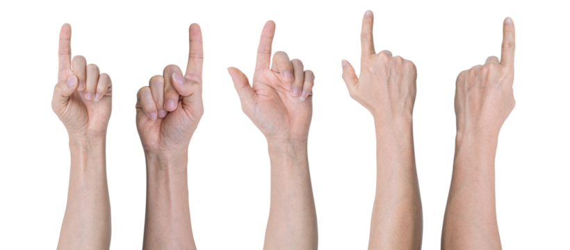 Set of Man hand pointing at something isolated on transparent background - PNG format.