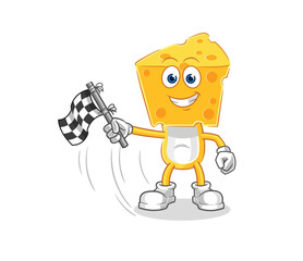 cheese head hold finish flag. cartoon mascot vector