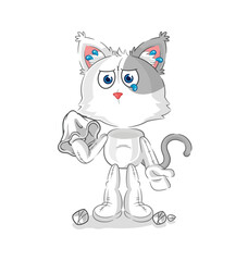 cat cry with a tissue. cartoon mascot vector