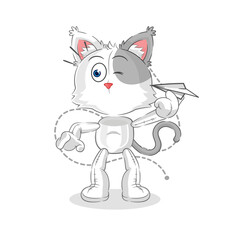 cat with paper plane character. cartoon mascot vector