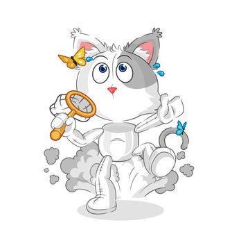 cat catch butterfly illustration. character vector