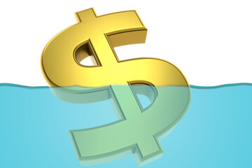 Sinking dollar sign as symbol of global financiall crisis