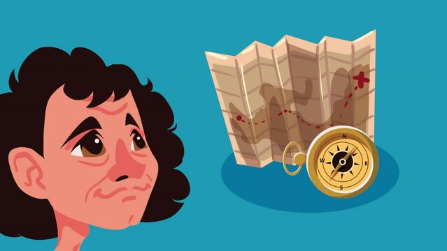 christopher columbus with paper map animation