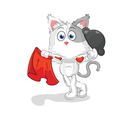 cat matador with red cloth illustration. character vector