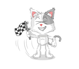 Fototapeta na wymiar cat hold finish flag. cartoon mascot vector