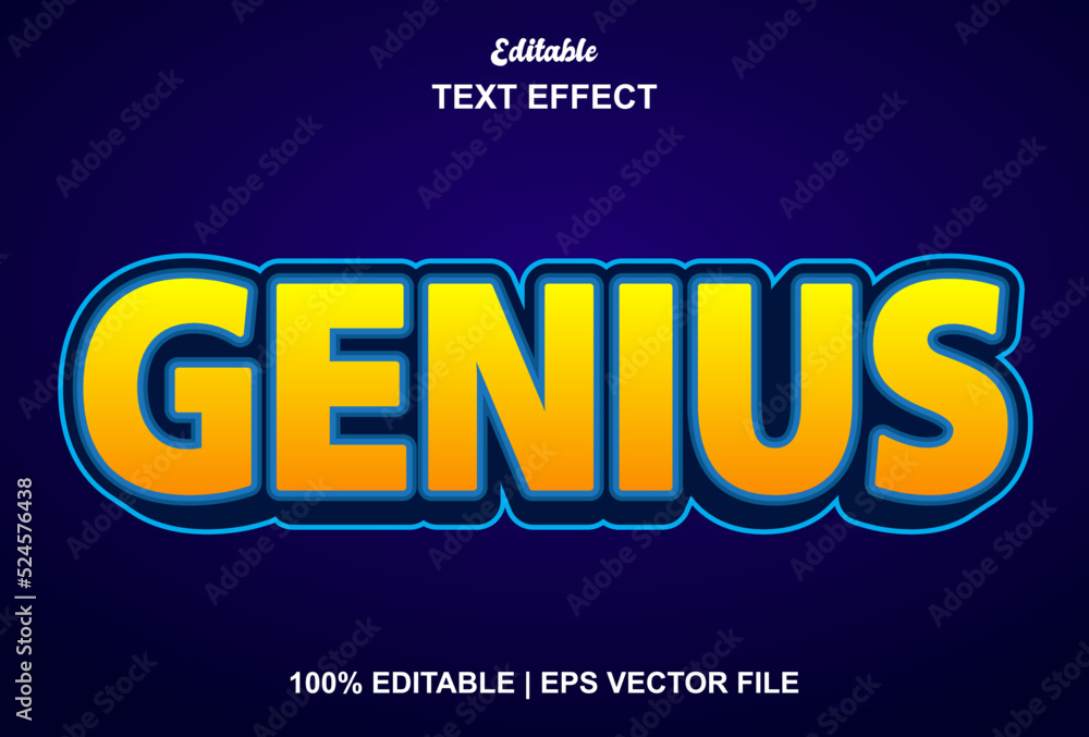 Poster genius text effect with yellow 3d style editable.