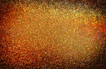 Glittering golden crystallic empty background. Small pixel shimmer textured backdrop with holographic effect. 