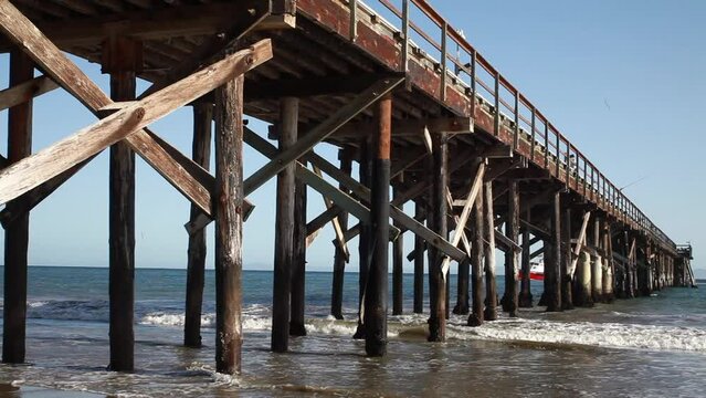 Goleta Beach Pier Looking Out To Sea Viewed From Under