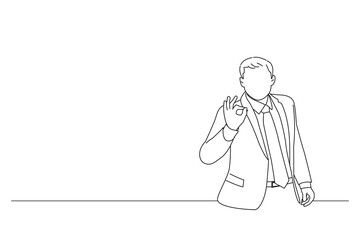 Drawing of happy businessman man okay sign. Line art style