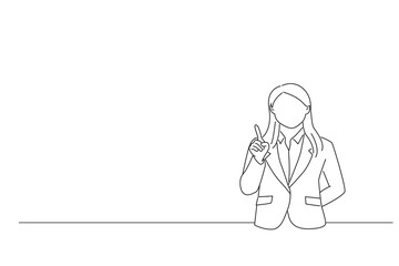 Drawing of young attractive asian woman indicating the number two. Outline drawing style art