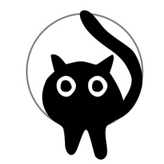 Cute cartoon black cat with big eye. circle background. minimalist vector illustration.