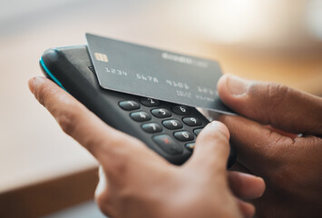 Paying for ecommerce, transaction with card device, gadget and bank or credit card to pay for...