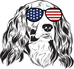 English Springer Spaniel Dog vector eps , Dog in Bandana, sunglasses, Fourth , 4th July vector eps, Patriotic, USA Dog, Cricut Silhouette Cut File