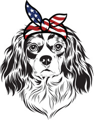 Cavalier King Charles Spaniel Dog vector eps , Dog in Bandana, sunglasses, Fourth , 4th July vector eps, Patriotic, USA Dog, Cricut Silhouette Cut File