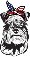 Miniature Schnauzer Dog vector eps , Dog in Bandana, sunglasses, Fourth , 4th July vector eps, Patriotic, USA Dog, Cricut Silhouette Cut File