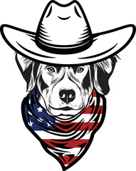 Bernese Mountain Dog vector eps , Dog in Bandana, sunglasses, Fourth , 4th July vector eps, Patriotic, USA Dog, Cricut Silhouette Cut File