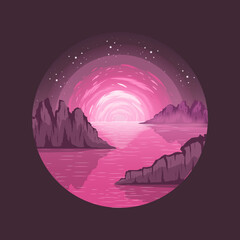 Beach island landscape vector illustration logo design