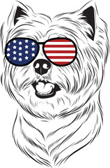 West Highland White Terrier Dog vector eps , Dog in Bandana, sunglasses, Fourth , 4th July vector eps, Patriotic, USA Dog, Cricut Silhouette Cut File