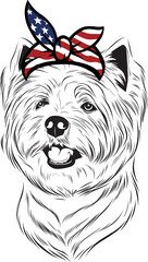 West Highland White Terrier Dog vector eps , Dog in Bandana, sunglasses, Fourth , 4th July vector eps, Patriotic, USA Dog, Cricut Silhouette Cut File