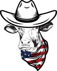Holstein Cow Dog vector eps , Dog in Bandana, sunglasses, Fourth , 4th July vector eps, Patriotic, USA Dog, Cricut Silhouette Cut File