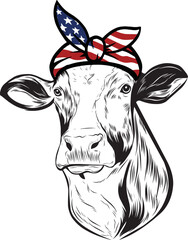 Holstein Cow Dog vector eps , Dog in Bandana, sunglasses, Fourth , 4th July vector eps, Patriotic, USA Dog, Cricut Silhouette Cut File