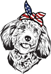 Cockapoo Dog vector eps , Dog in Bandana, sunglasses, Fourth , 4th July vector eps, Patriotic, USA Dog, Cricut Silhouette Cut File