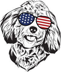 Cockapoo Dog vector eps , Dog in Bandana, sunglasses, Fourth , 4th July vector eps, Patriotic, USA Dog, Cricut Silhouette Cut File