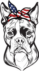 Boston Terrier Dog vector eps , Dog in Bandana, sunglasses, Fourth , 4th July vector eps, Patriotic, USA Dog, Cricut Silhouette Cut File