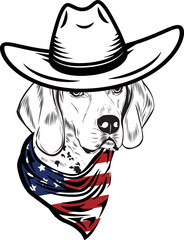 American English Coonhound Dog vector eps , Dog in Bandana, sunglasses, Fourth , 4th July vector eps, Patriotic, USA Dog, Cricut Silhouette Cut File
