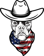 Boston Terrier Dog vector eps , Dog in Bandana, sunglasses, Fourth , 4th July vector eps, Patriotic, USA Dog, Cricut Silhouette Cut File