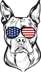 Boston Terrier Dog vector eps , Dog in Bandana, sunglasses, Fourth , 4th July vector eps, Patriotic, USA Dog, Cricut Silhouette Cut File
