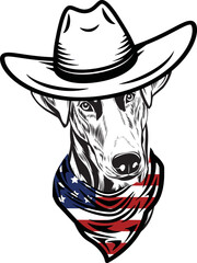Doberman Dog vector eps , Dog in Bandana, sunglasses, Fourth , 4th July vector eps, Patriotic, USA Dog, Cricut Silhouette Cut File