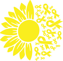 Sunflower Sarcoma, Bone Cancer Yellow Ribbon vector eps,Sarcoma, Bone Cancer Awareness vector eps, Cricut files, vector eps cut file to use Cricut