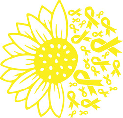 Sunflower Sarcoma, Bone Cancer Yellow Ribbon vector eps,Sarcoma, Bone Cancer Awareness vector eps, Cricut files, vector eps cut file to use Cricut