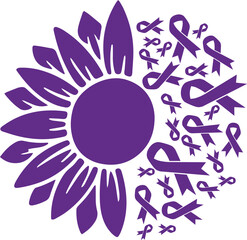 Sunflower Pancreatic Cancer Purple Ribbon vector eps,Pancreatic Cancer Awareness vector eps, Cricut files, vector eps cut file to use Cricut