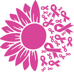 Sunflower Breast Cancer Pink Ribbon vector eps,Breast Cancer Awareness vector eps, Cricut files, vector eps cut file to use Cricut