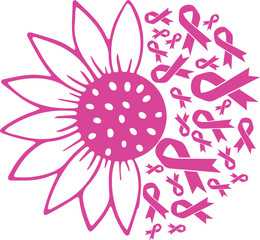 Sunflower Breast Cancer Pink Ribbon vector eps,Breast Cancer Awareness vector eps, Cricut files, vector eps cut file to use Cricut