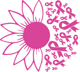 Sunflower Breast Cancer Pink Ribbon vector eps,Breast Cancer Awareness vector eps, Cricut files, vector eps cut file to use Cricut