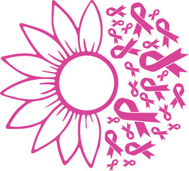 Sunflower Breast Cancer Pink Ribbon vector eps,Breast Cancer Awareness vector eps, Cricut files, vector eps cut file to use Cricut