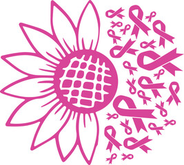 Sunflower Breast Cancer Pink Ribbon vector eps,Breast Cancer Awareness vector eps, Cricut files, vector eps cut file to use Cricut