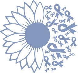 Sunflower Gastric Stomach Cancer Periwinkle Blue Ribbon vector eps,Gastric Cancer Awareness vector eps, Cricut files, vector eps cut file to use Cricut