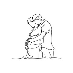 One line continuous of a husband love hugs his pregnant wife. Minimalist style vector illustration in white background.