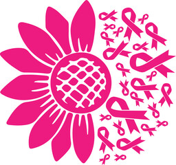 Sunflower Breast Cancer Hot Pink Ribbon vector eps,Breast Cancer Awareness vector eps, Cricut files, vector eps cut file to use Cricut
