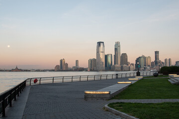 city skyline at sunset