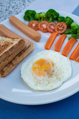 breakfast fried egg toast morning eat sausage