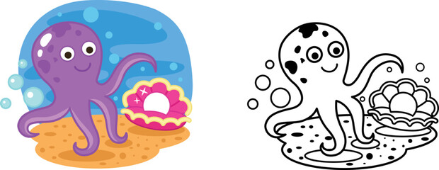 Illustration of educational coloring book cartoon octopus vector