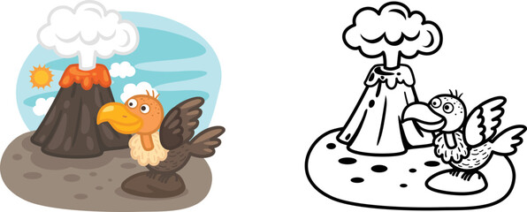 Illustration of educational coloring book cartoon vulture vector