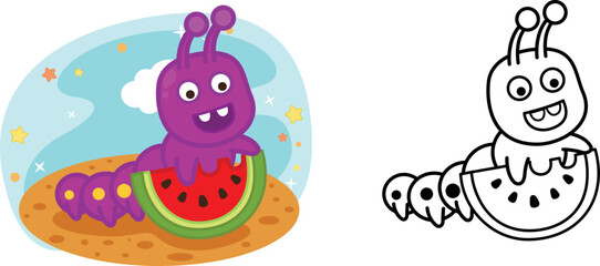 Illustration of educational coloring book cartoon worm vector